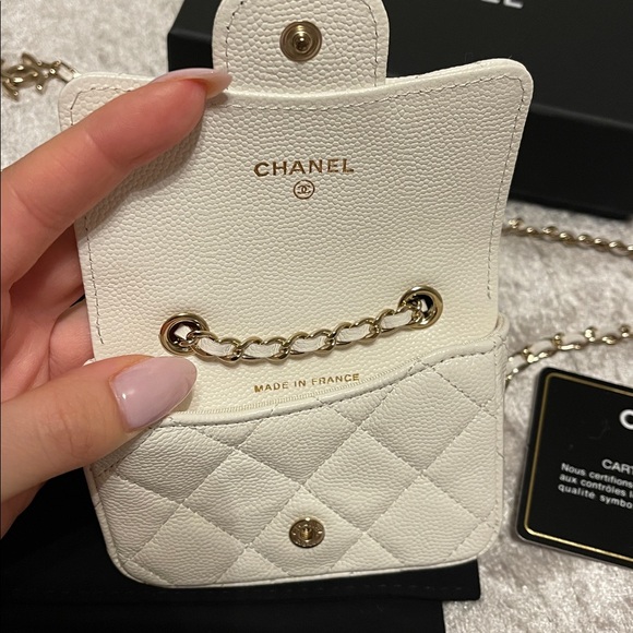 Authentic Chanel 2020 white caviar quilted classic mini chain belt bag - Picture 9 of 14
